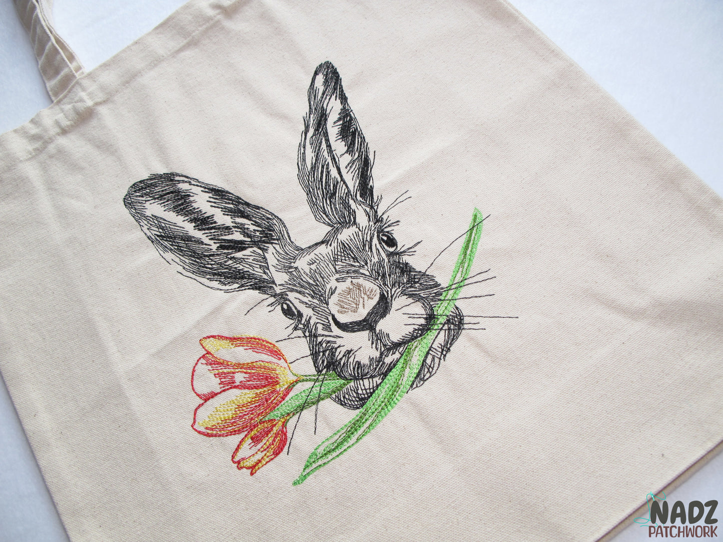 Gestickte Baumwolltasche, mit langen Henkeln, Hase, Rabbit, Jutebeutel, Baumwolltasche, Tote bag, Einkaufstaschen, Stofftaschen, Cotton bag