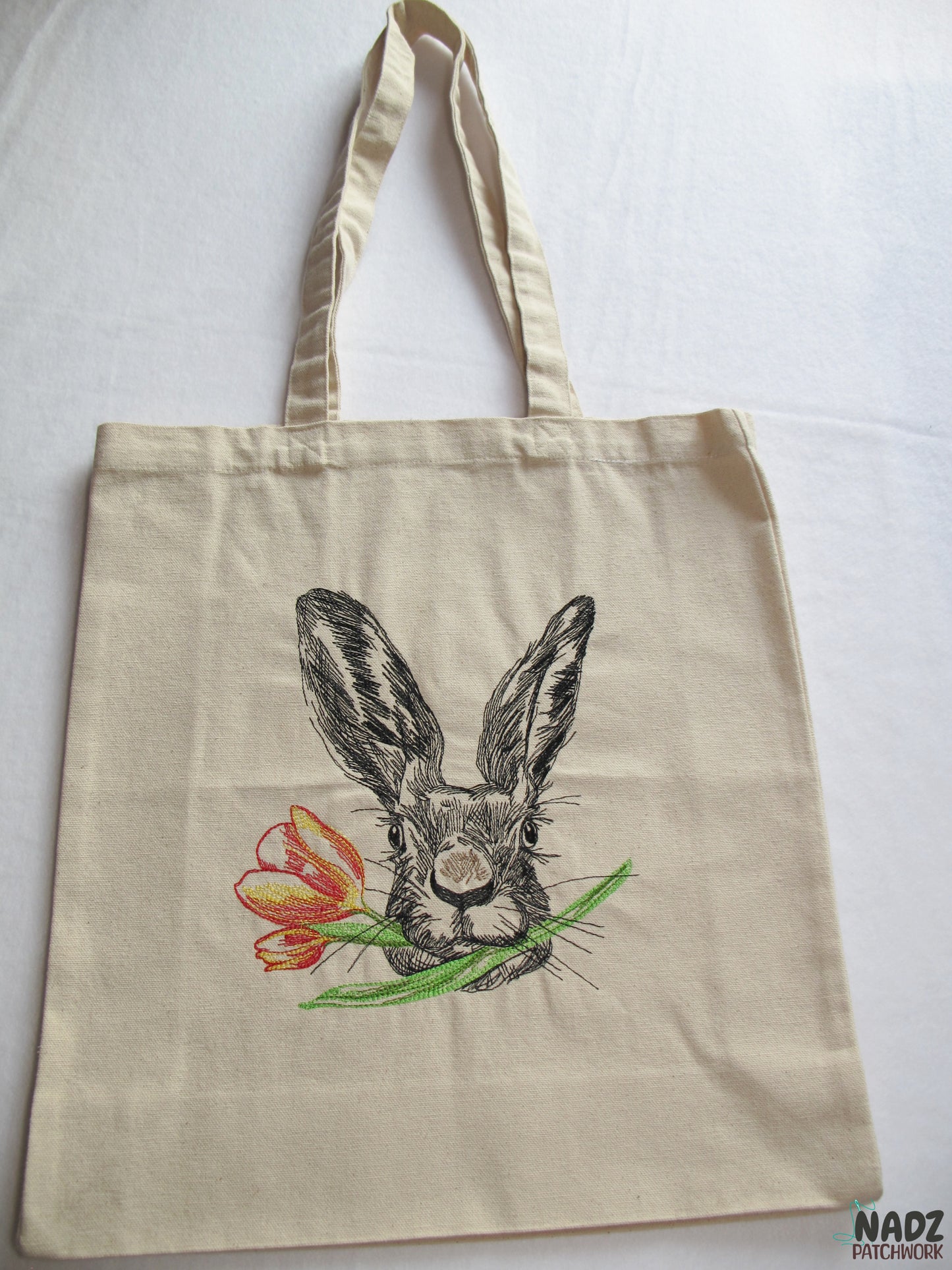 Gestickte Baumwolltasche, mit langen Henkeln, Hase, Rabbit, Jutebeutel, Baumwolltasche, Tote bag, Einkaufstaschen, Stofftaschen, Cotton bag