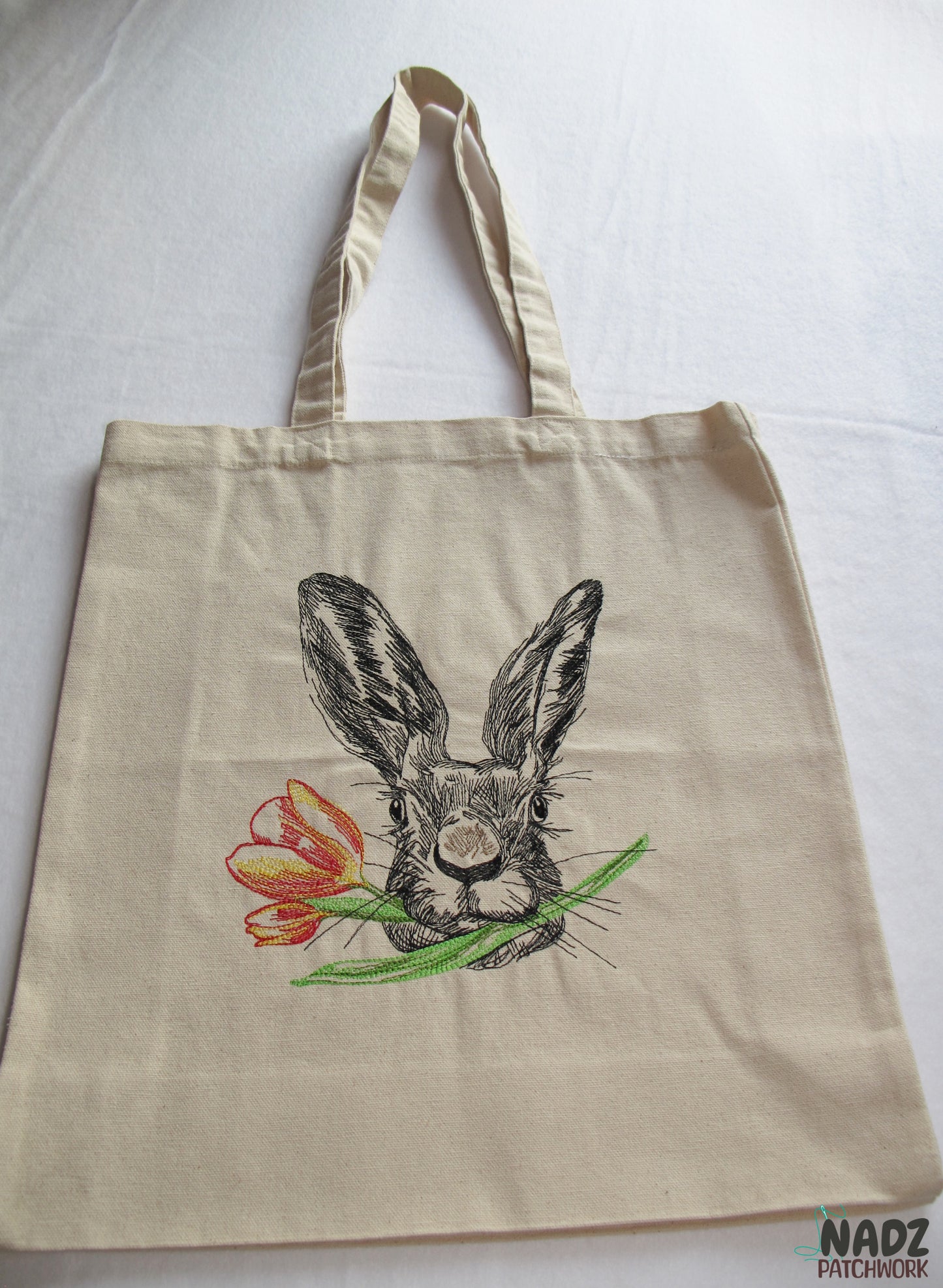 Gestickte Baumwolltasche, mit langen Henkeln, Hase, Rabbit, Jutebeutel, Baumwolltasche, Tote bag, Einkaufstaschen, Stofftaschen, Cotton bag