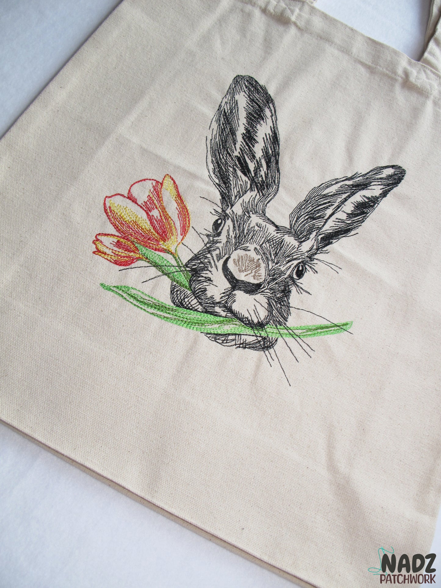 Gestickte Baumwolltasche, mit langen Henkeln, Hase, Rabbit, Jutebeutel, Baumwolltasche, Tote bag, Einkaufstaschen, Stofftaschen, Cotton bag