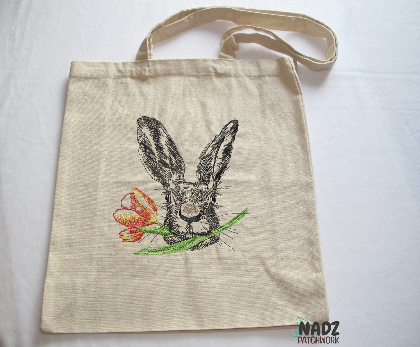 Gestickte Baumwolltasche, mit langen Henkeln, Hase, Rabbit, Jutebeutel, Baumwolltasche, Tote bag, Einkaufstaschen, Stofftaschen, Cotton bag