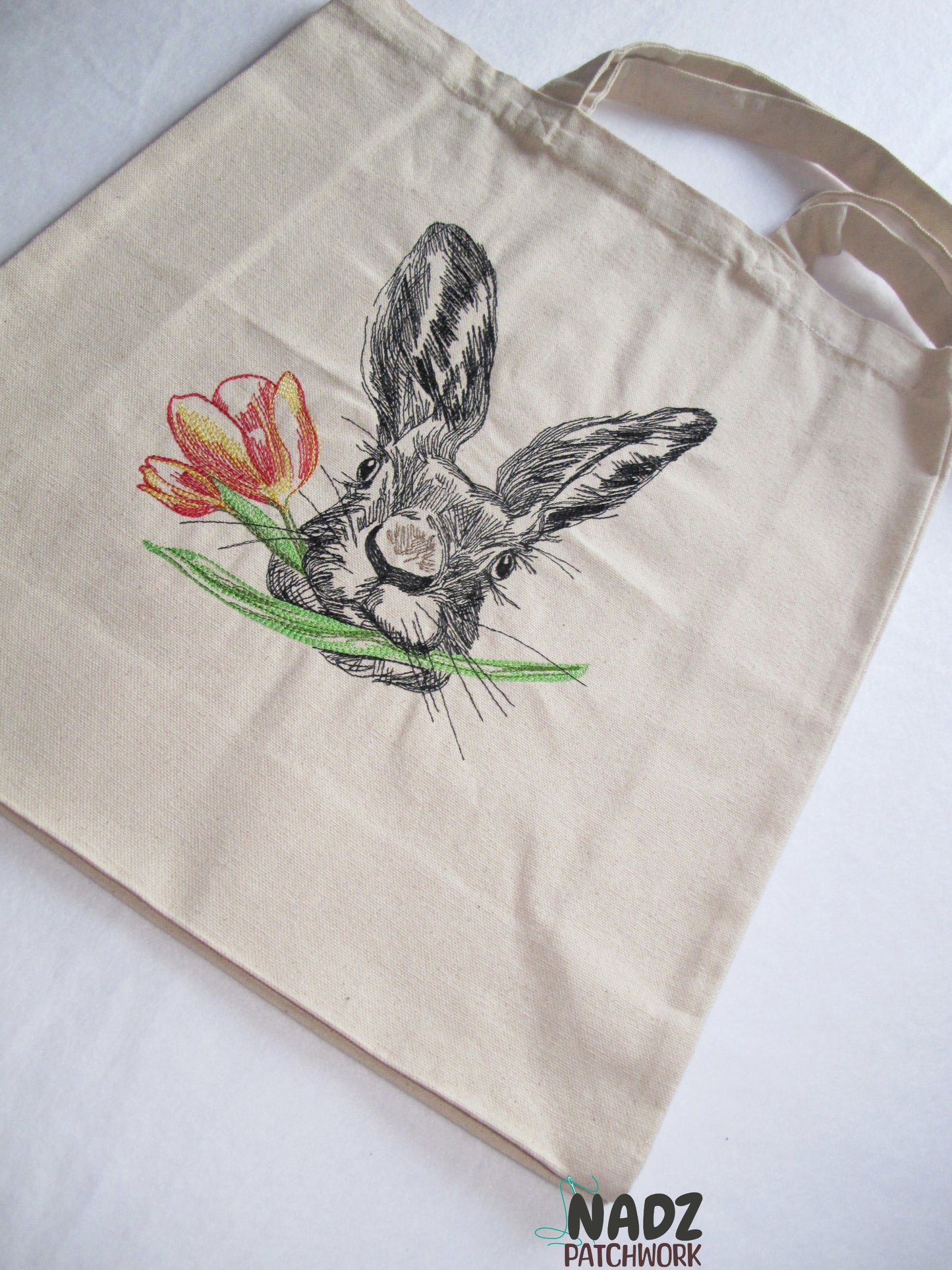 Gestickte Baumwolltasche, mit langen Henkeln, Hase, Rabbit, Jutebeutel, Baumwolltasche, Tote bag, Einkaufstaschen, Stofftaschen, Cotton bag