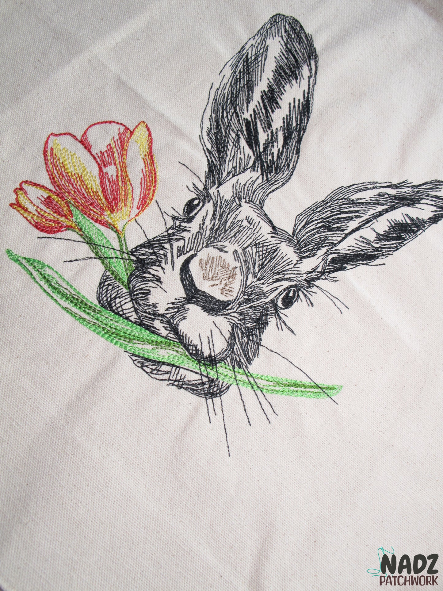 Gestickte Baumwolltasche, mit langen Henkeln, Hase, Rabbit, Jutebeutel, Baumwolltasche, Tote bag, Einkaufstaschen, Stofftaschen, Cotton bag