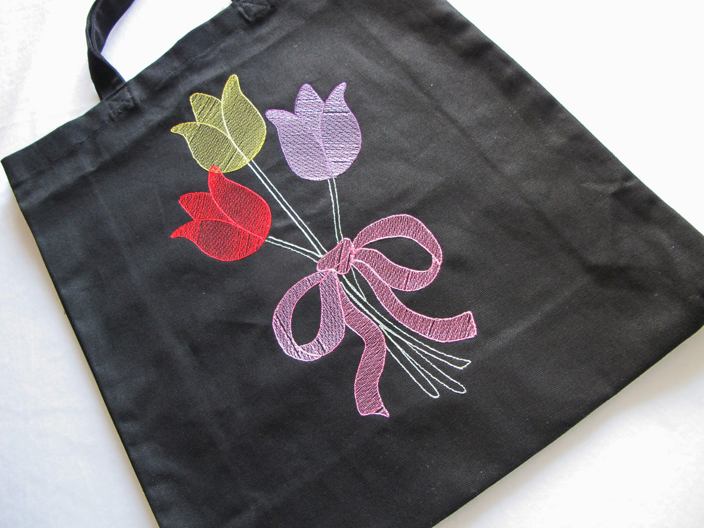 Tulpen| Gestickte Baumwolltasche | mit langen Henkeln | Jutebeutel | Baumwolltasche | Einkauf-Tatsachen | Stofftaschen | Canvastasche