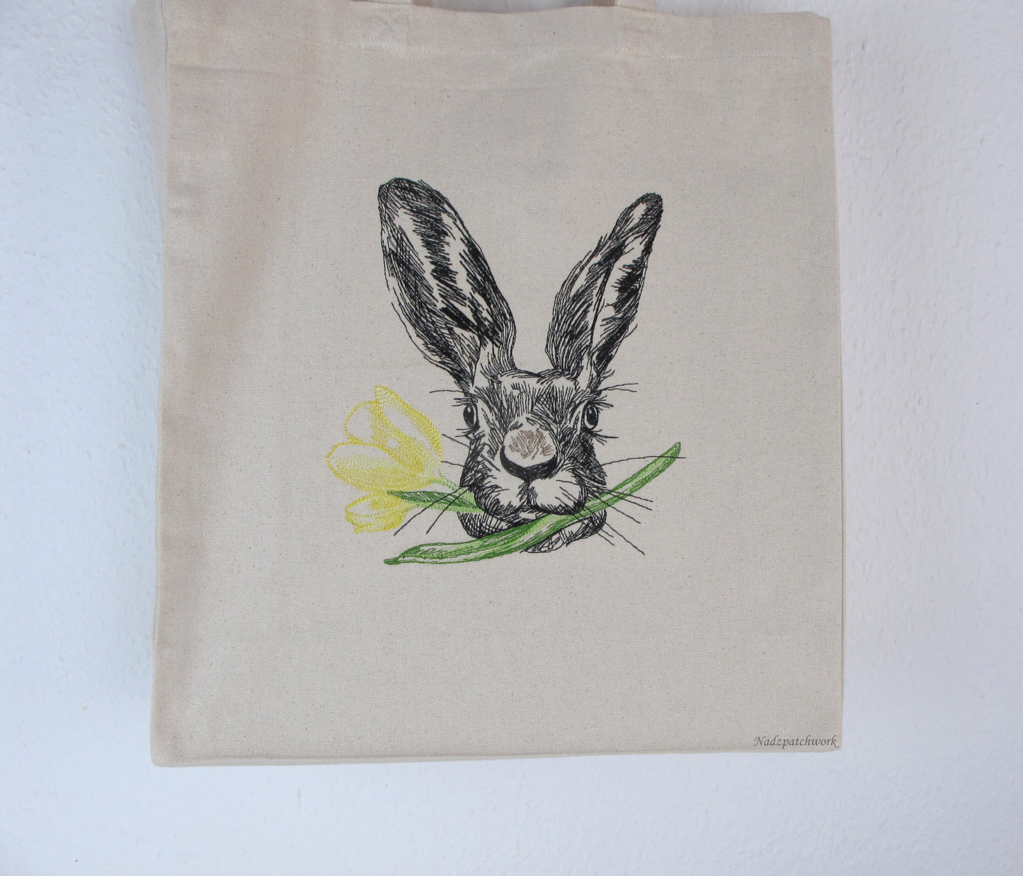 Gestickte Baumwolltasche Hase | mit langen Henkeln | Jutebeutel | Baumwolltasche | Einkauftstaschen | Stofftaschen | Hase | Canvastasche.