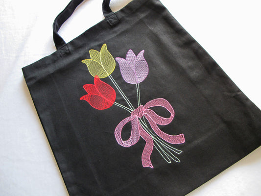 Tulpen| Gestickte Baumwolltasche | mit langen Henkeln | Jutebeutel | Baumwolltasche | Einkauf-Tatsachen | Stofftaschen | Canvastasche