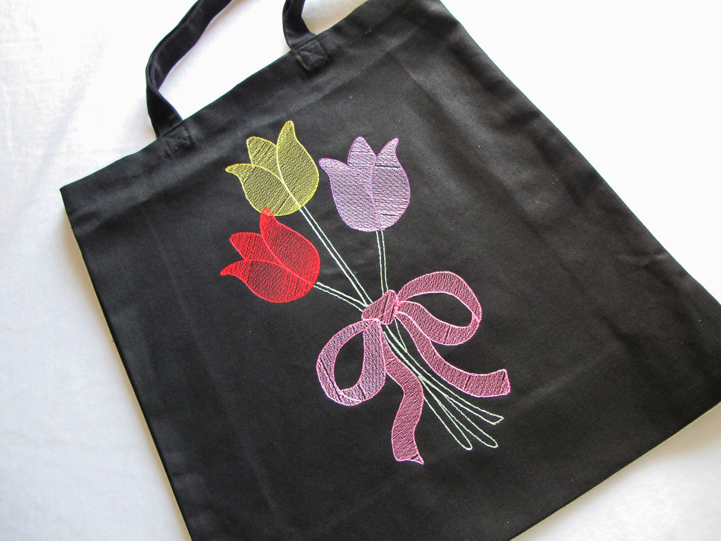 Tulpen| Gestickte Baumwolltasche | mit langen Henkeln | Jutebeutel | Baumwolltasche | Einkauf-Tatsachen | Stofftaschen | Canvastasche